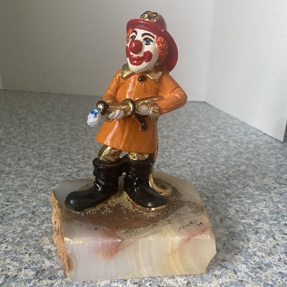 Vtg 1979 Ron Lee Signed Clown Fireman Fire Fighter Figurine Sculpture Golf Trim